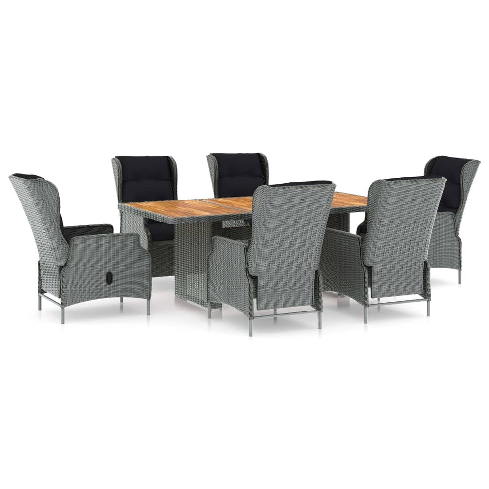Ensemble à manger d'extérieur et coussins 7 pcs résine tressée
