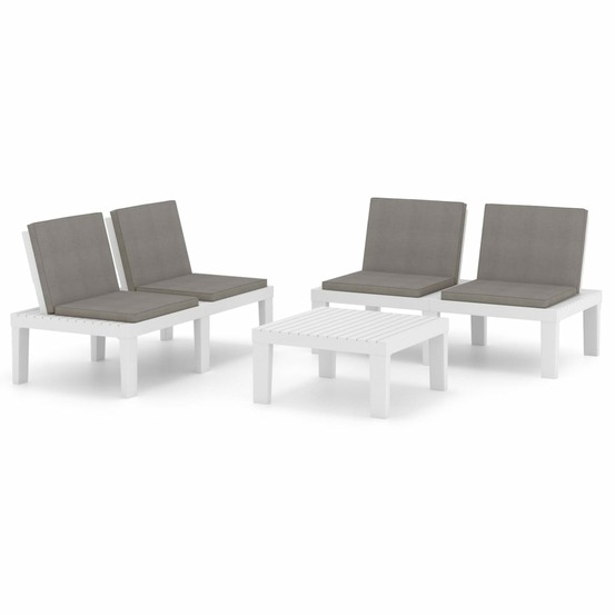 Salon de jardin meuble d'extérieur ensemble de mobilier 3 pièces avec coussins plastique blanc