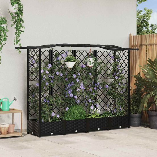 Grande jardinière toit courbé et 3 treillis plastique plantes grimpantes 203cm noir