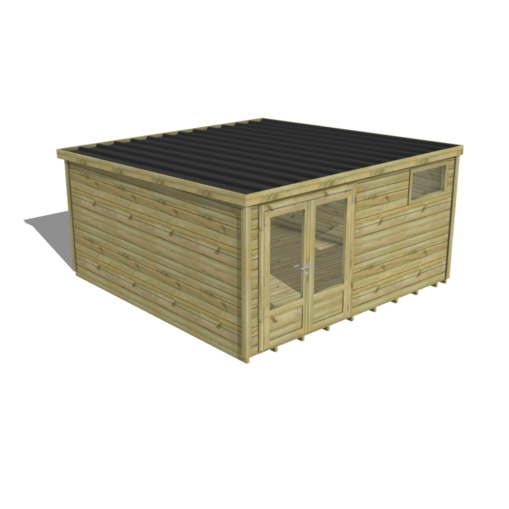 Abri de jardin bois pin traité autoclave 27mm - essentiel - 4,34x4,34m / 19m2 - bac acier - plancher bois