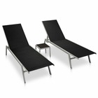 Chaises longues 2 pcs avec table acier et textilène noir