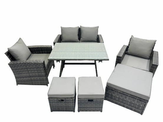 Ensemble de meubles de jardin avec table à manger rectangulaire fauteuil canapé 2 places 3 tabourets 2 tables d'appoint