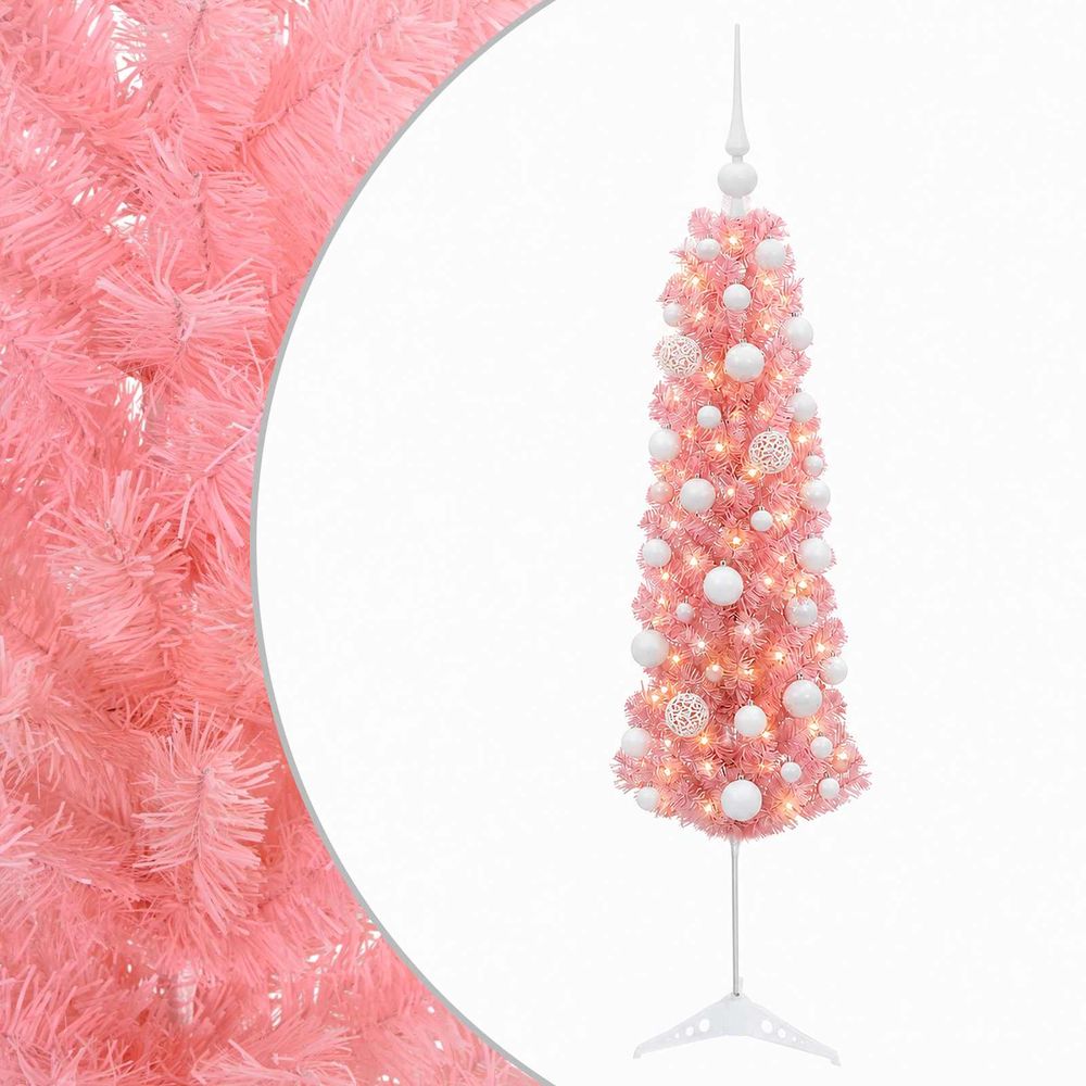 Sapin de noël artificiel étroit avec boules 150 cm 150 led