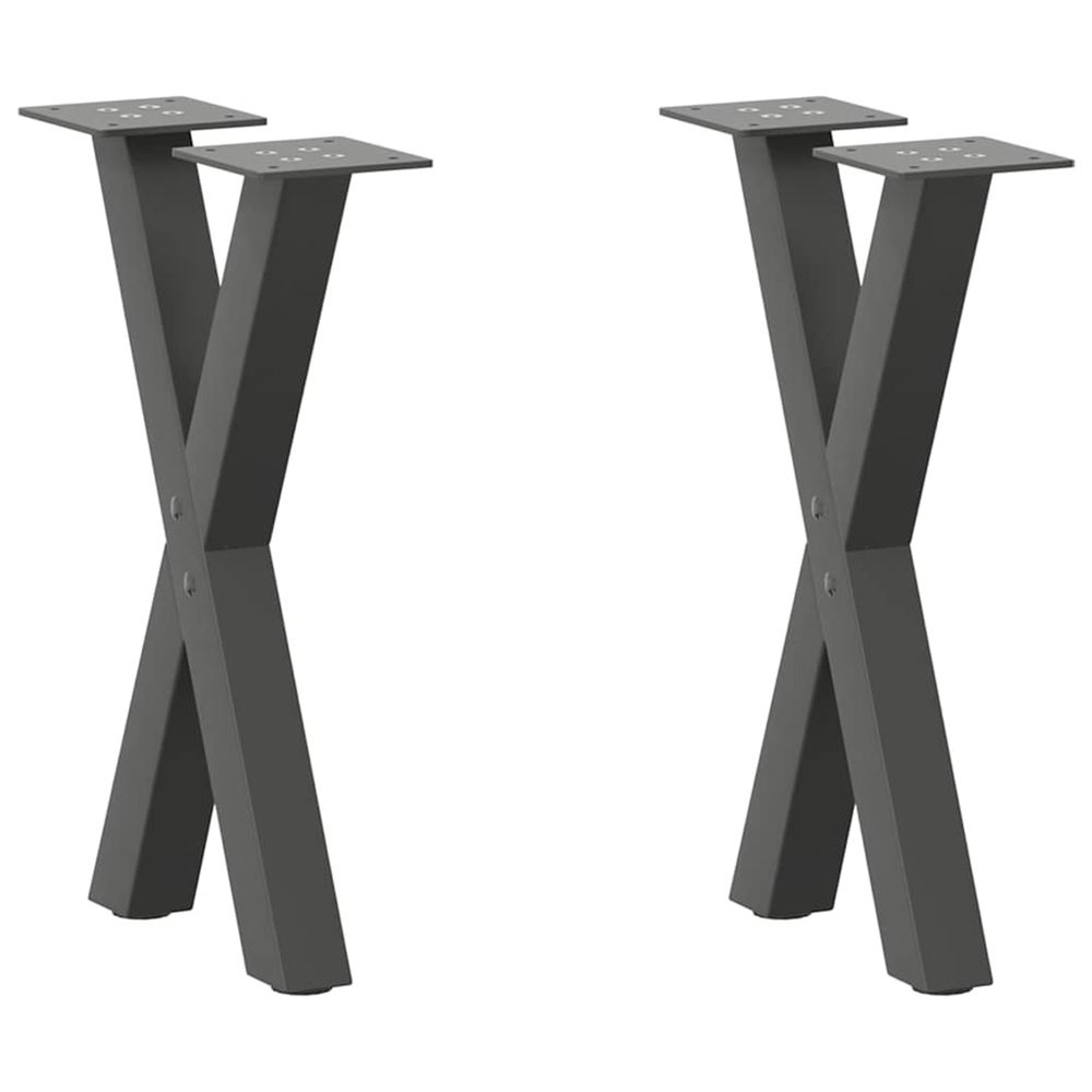 Pieds de table basse en forme de x, 2 pièces, anthracite, 38 x (42-43) cm, acier