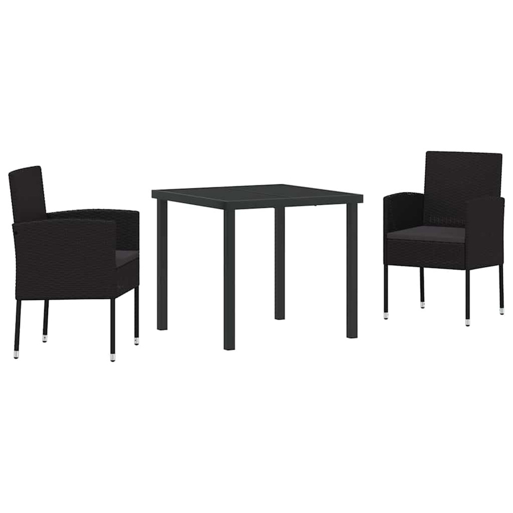 Ensemble de salle à manger pour jardin 3 pcs noir polyrotin