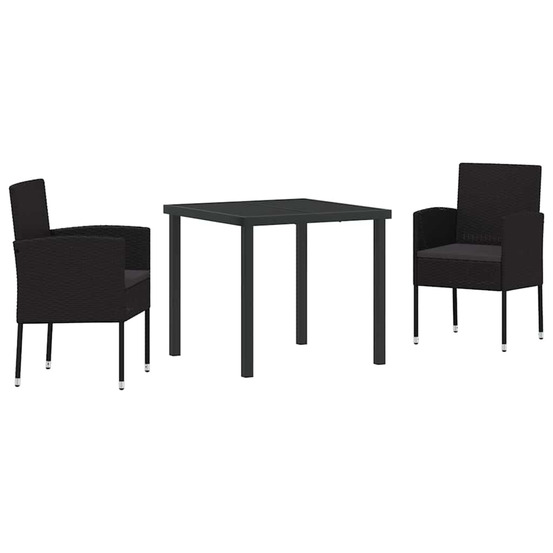 Ensemble de salle à manger pour jardin 3 pcs noir polyrotin