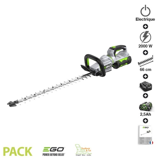 Pack sculpte-haies batterie 2,5ah et chargeur inclus lame double 66 cm egopower ht2600e