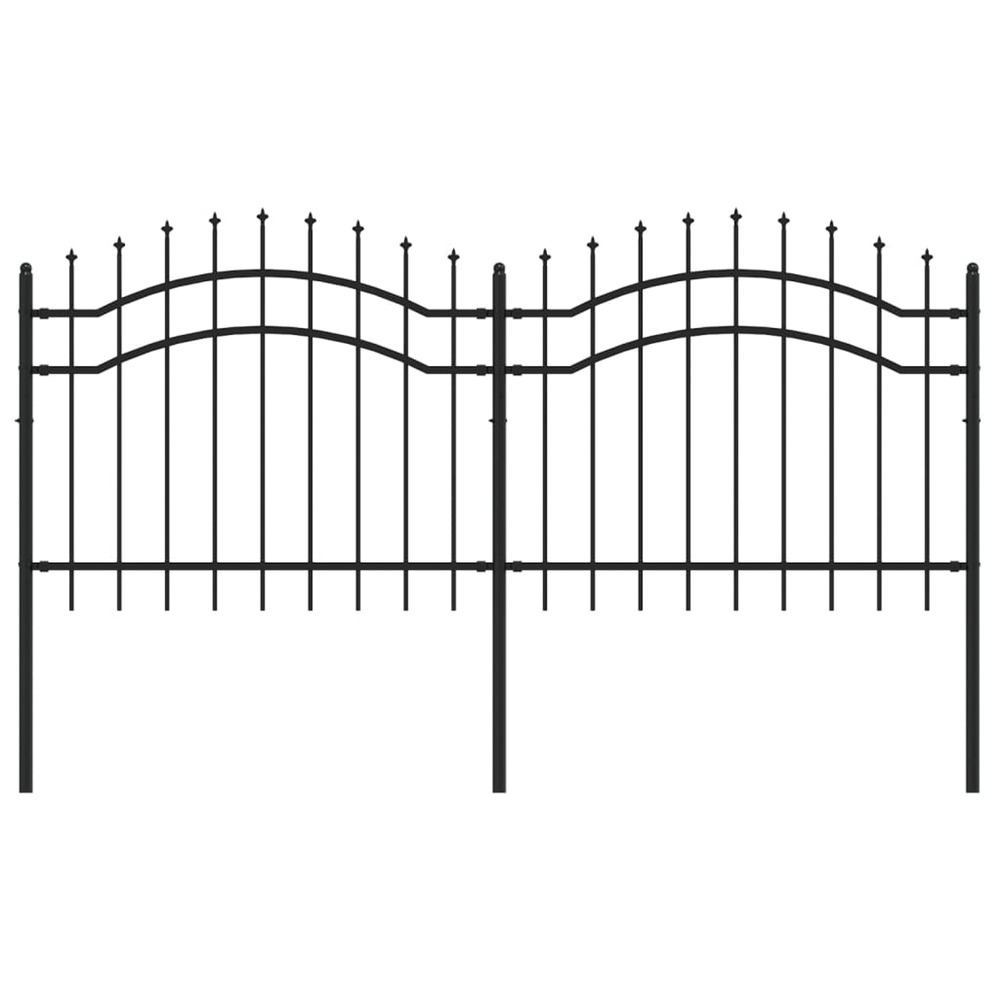 Clôture de jardin avec dessus en forme de lance, noire, 239 x 100 cm, acier thermolaqué
