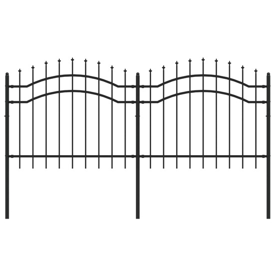 Clôture de jardin avec dessus en forme de lance, noire, 239 x 100 cm, acier thermolaqué