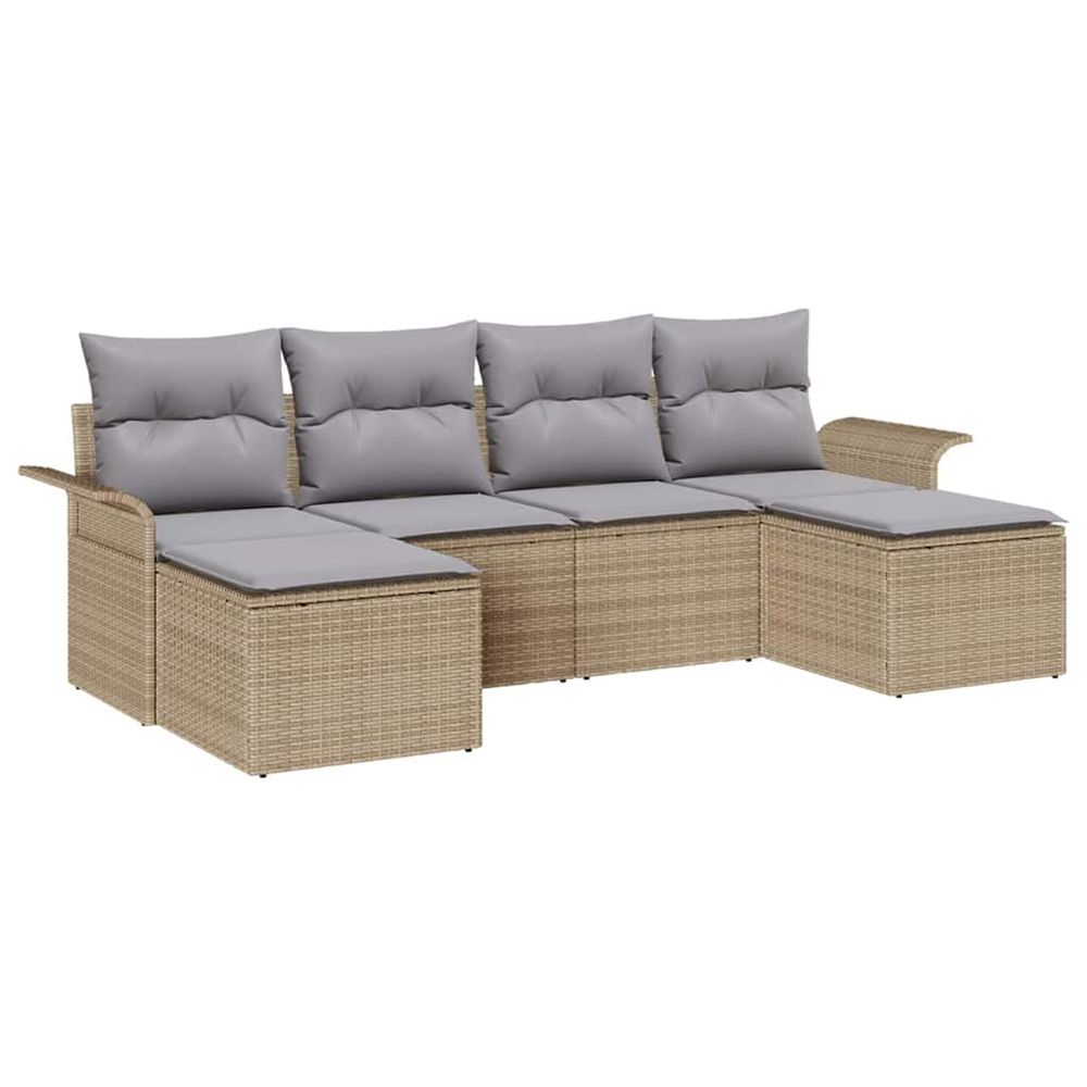 Ensemble de canapé de jardin 6 pc beige polyrotin