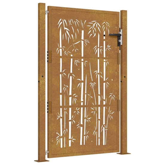 Portail de jardin 100x125 cm en acier corten et design bambou
