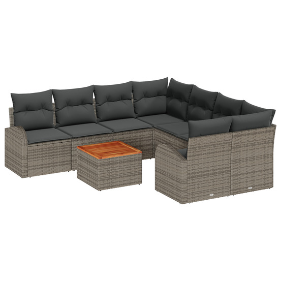 Ensemble canapé de jardin 9 pièces avec coussins gris rattan acacia