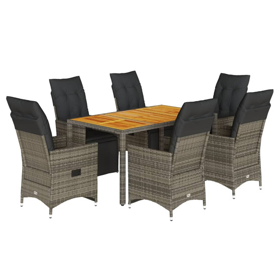 Ensemble de bistro de jardin 7 pcs coussins gris poly rotin
