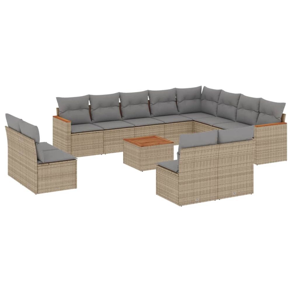 Salon de jardin et coussins 13 pcs mélange beige résine tressée