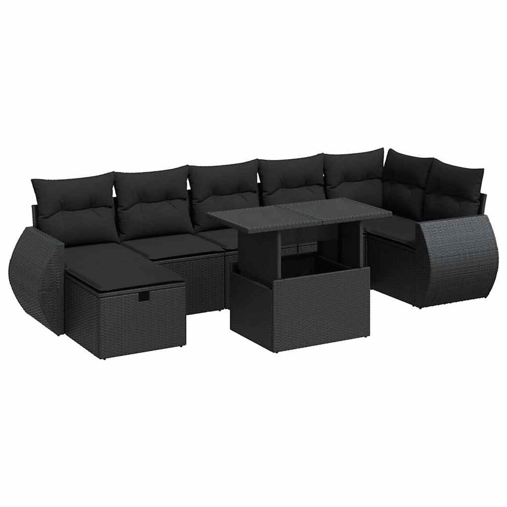 Salon de jardin 8 pcs avec coussins noir résine tressée