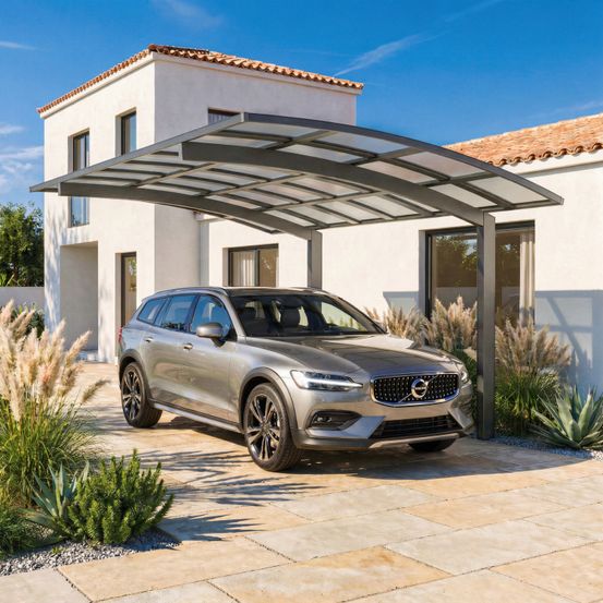Carport aluminium autoportant bolton - 500 x 300 - 1 voiture - toiture en polycarbonate traite anti-uv