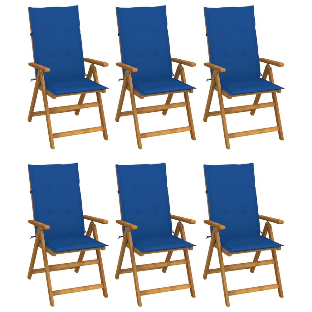 Chaises pliantes 6 pièces avec coussins en bois d'acacia massif