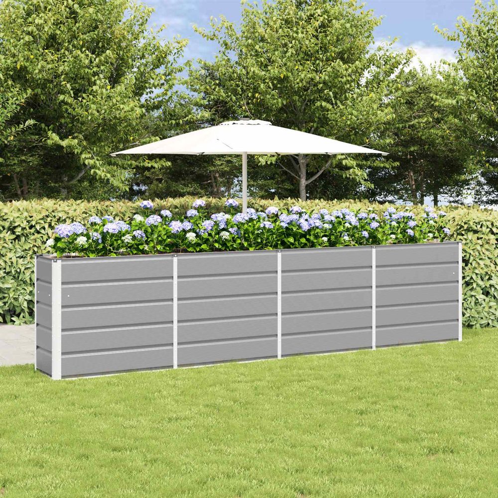 Très grande jardinière haute 320 cm acier pour brise-vue paysager 320x40x75 cm gris clair