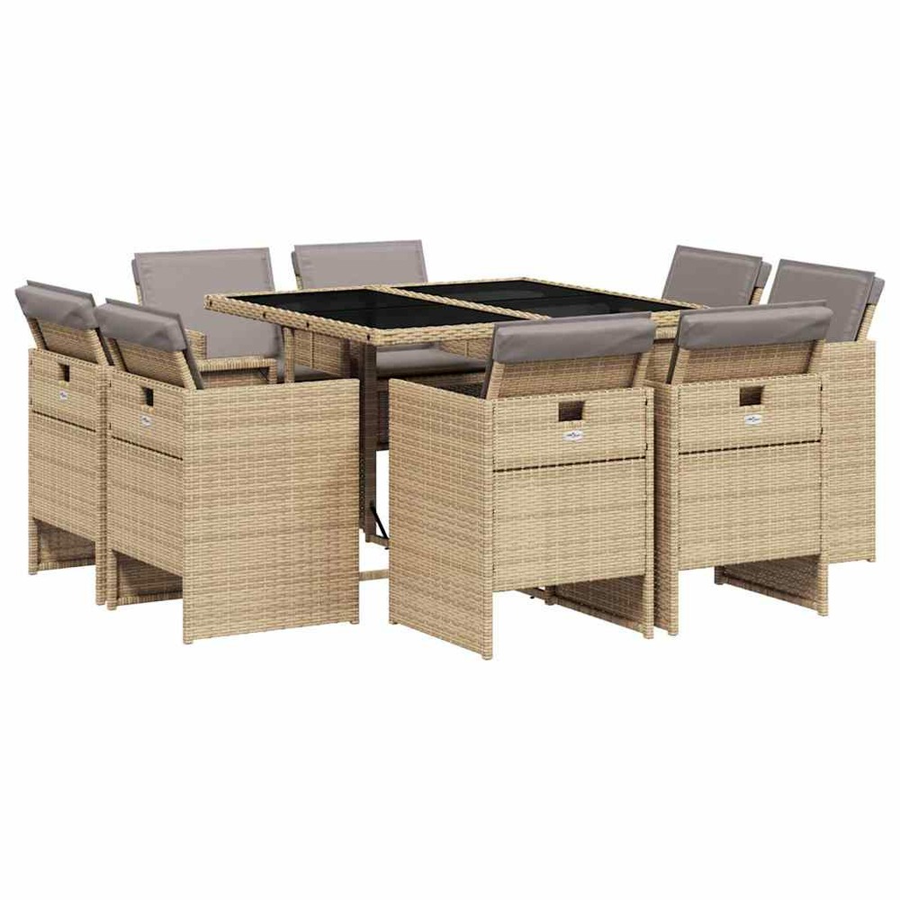 Ensemble à manger de jardin et coussins 9 pcs mélange beige