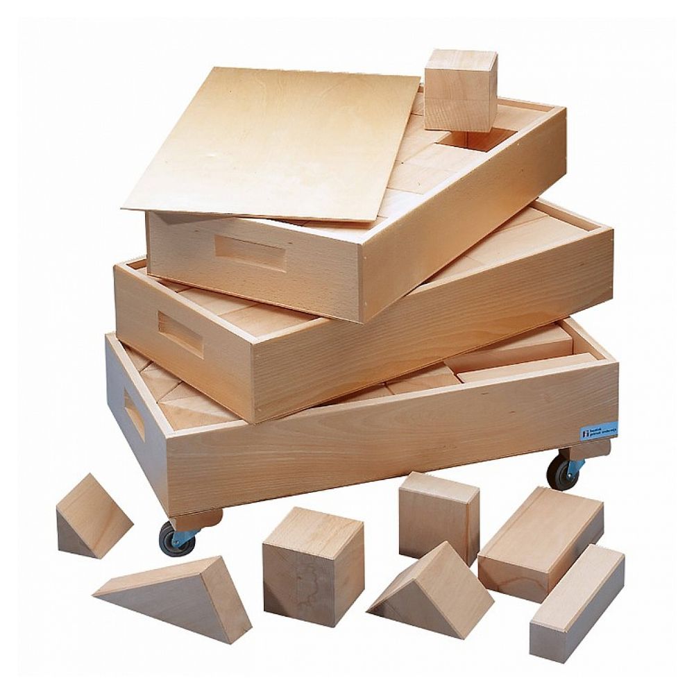 Jeu montessori la haye : set de 3 coffres avec blocs en bois