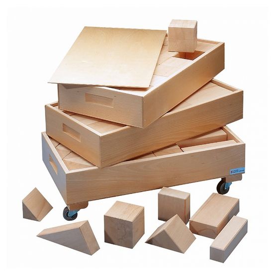 Jeu montessori la haye : set de 3 coffres avec blocs en bois