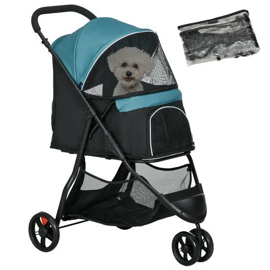 Poussette chien chat acier pliable housse pluie porte-gobelets 80x51x100 cm vert foncé