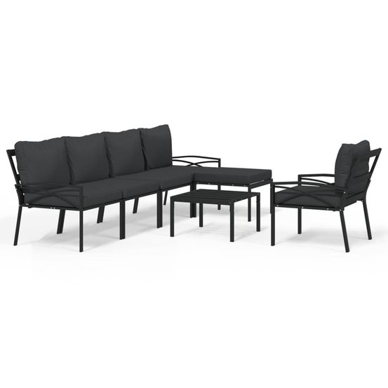 Salon de jardin 7 pcs avec coussins gris bambou acier