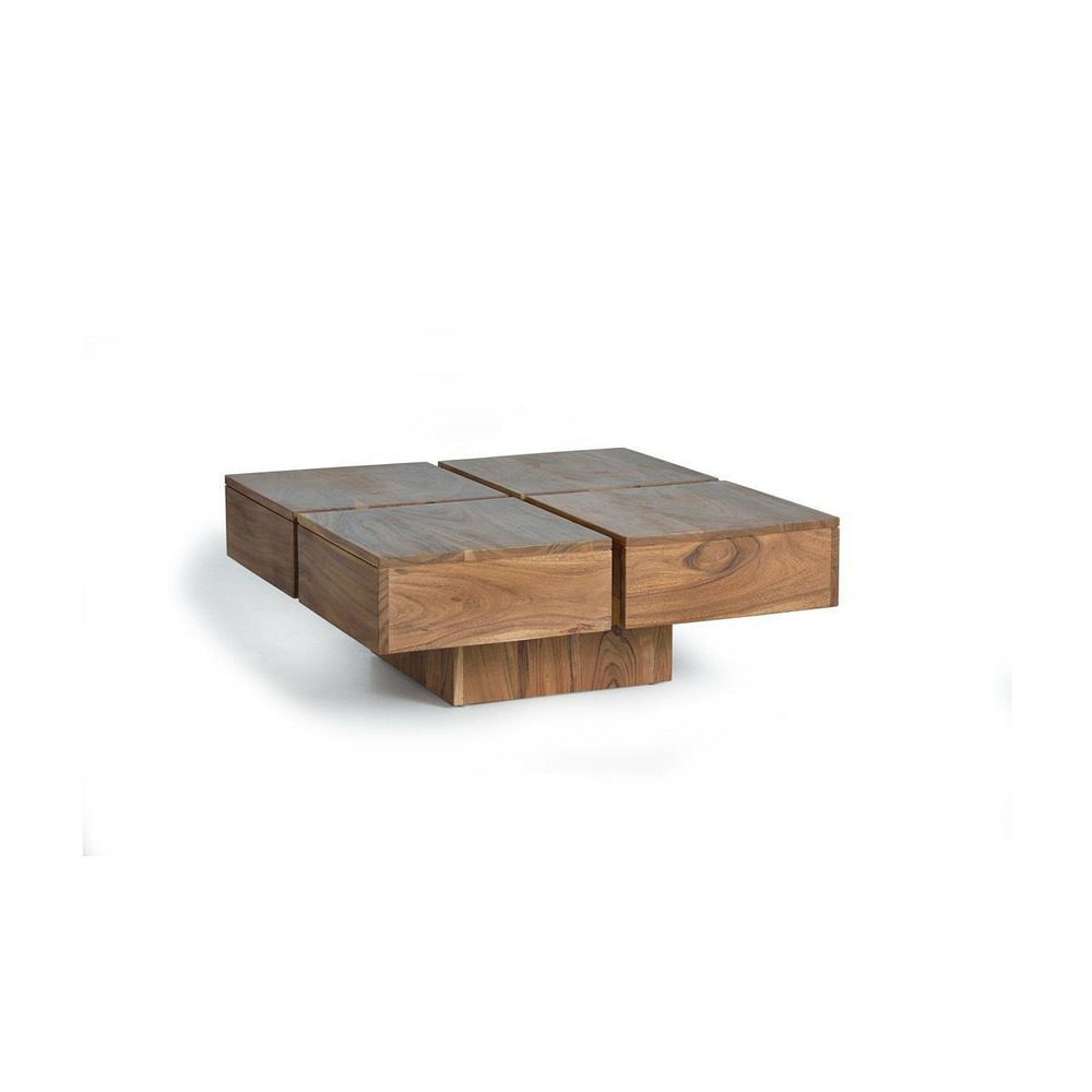 Table basse bois, fer marron 80x80x30cm - bois-fer