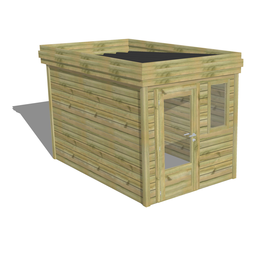 Abri de jardin bois pin traité autoclave 27mm - 2,14x3,44m / 7m2 - bac acier - abri français