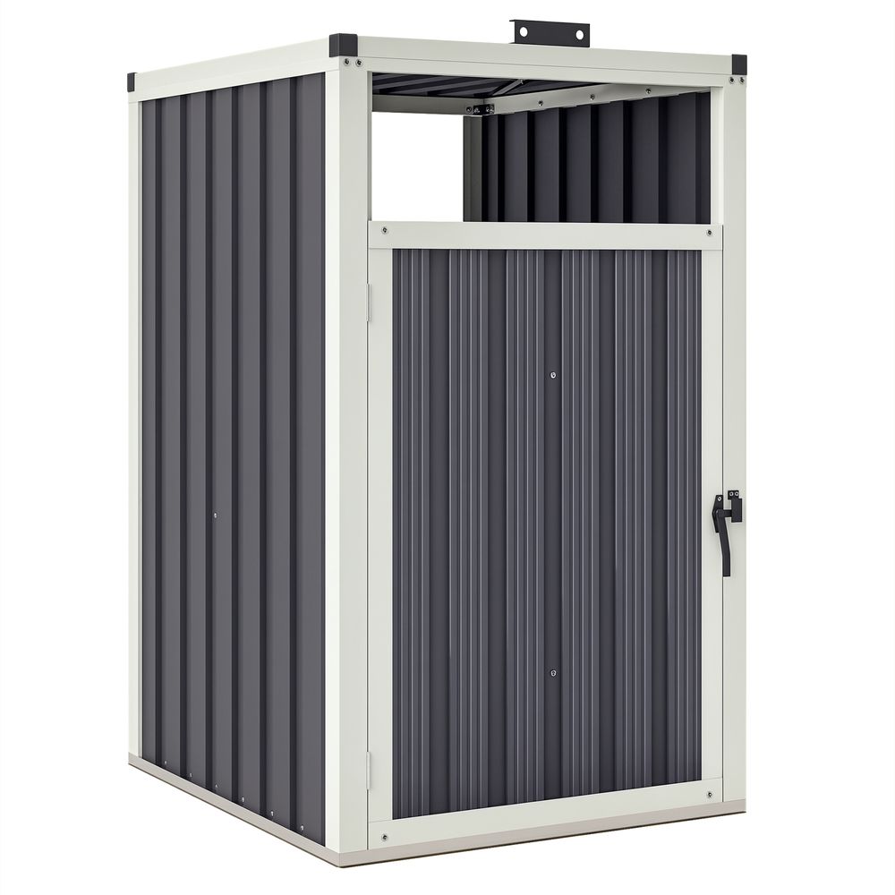 Cache-poubelle simple acier galvanisé pour bac 240l extérieur aération verrouillable - comfortxl outdoor living