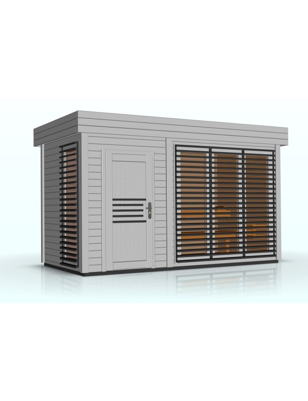 Cabine de sauna gris extérieur azalea 8 places 438x203,8 x h.259 cm