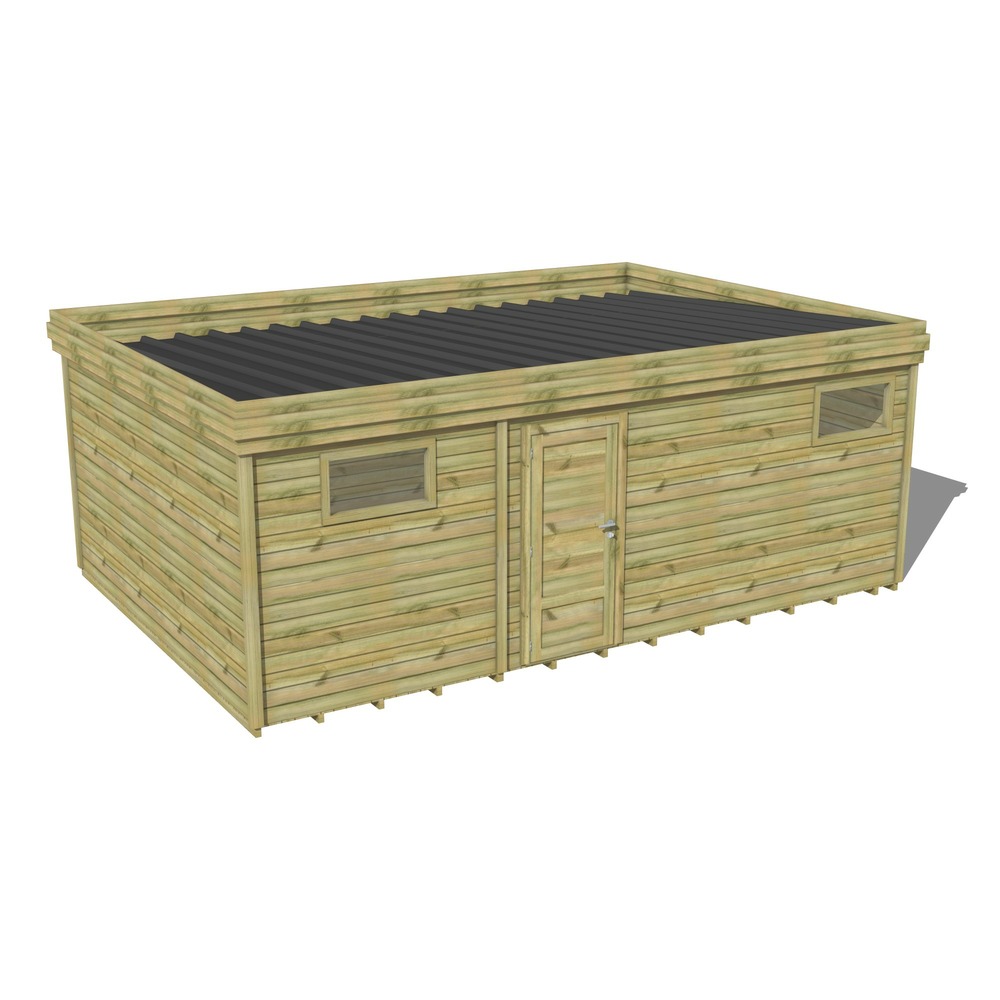 Abri de jardin bois pin traité autoclave 27mm - 6,89x4,34m / 30m2 - bac acier - plancher bois