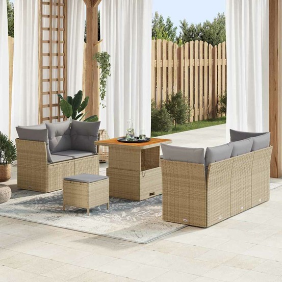 Ensemble de canapé de jardin 8 pcs beige polyrotin
