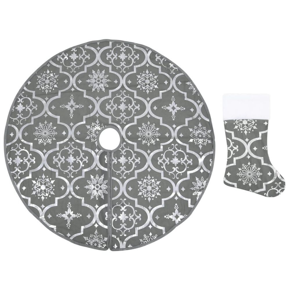 Jupe de sapin de noël de luxe avec chaussette gris 90 cm tissu