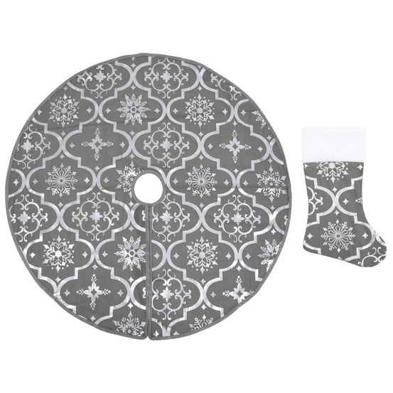 Jupe de sapin de noël de luxe avec chaussette gris 90 cm tissu