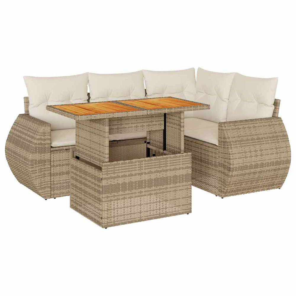 Salon de jardin avec coussins 5 pcs beige résine tressée