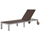 Transat chaise longue bain de soleil lit de jardin terrasse meuble d'extérieur avec roues résine tressée marron