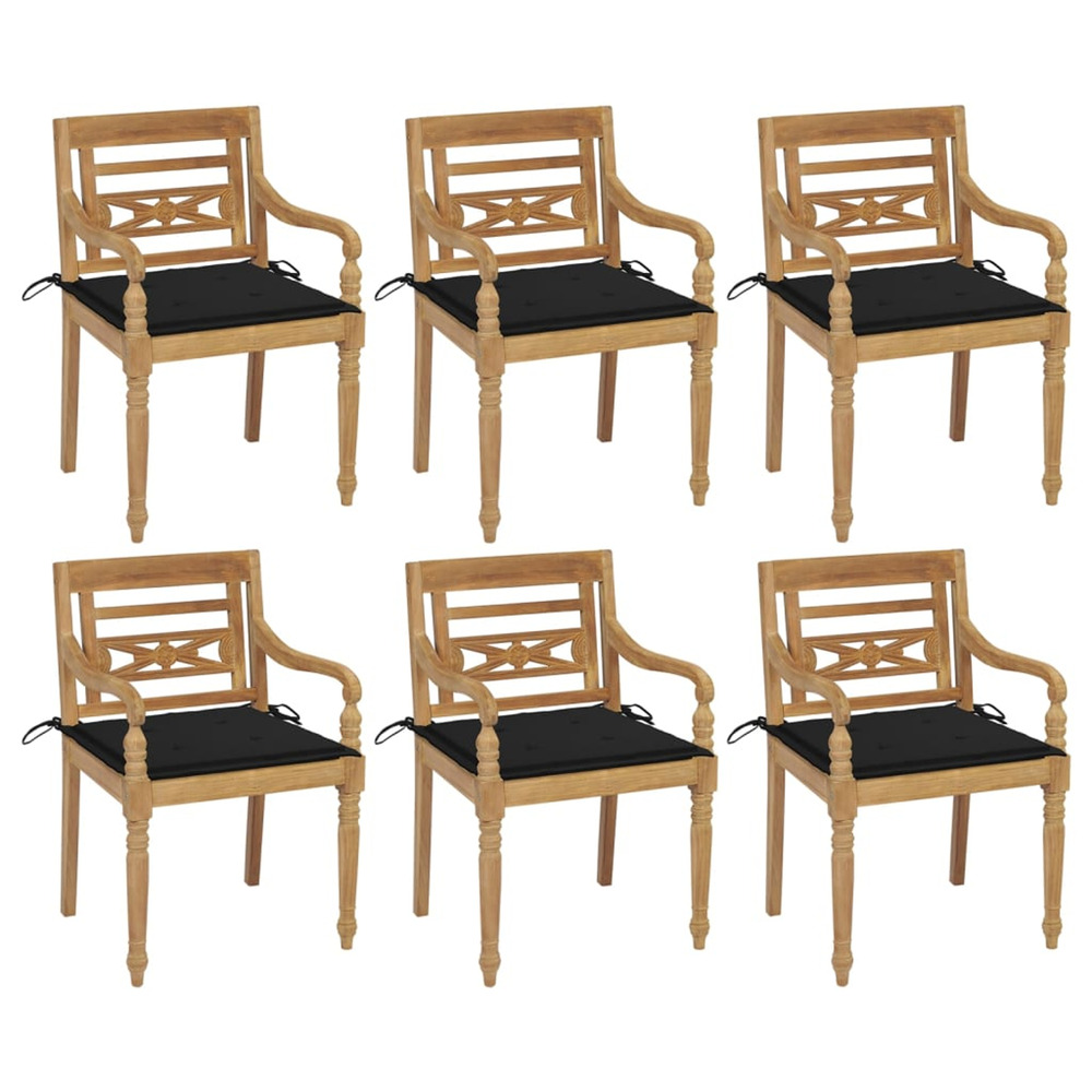 Chaises batavia avec coussins lot de 6 bois de teck solide