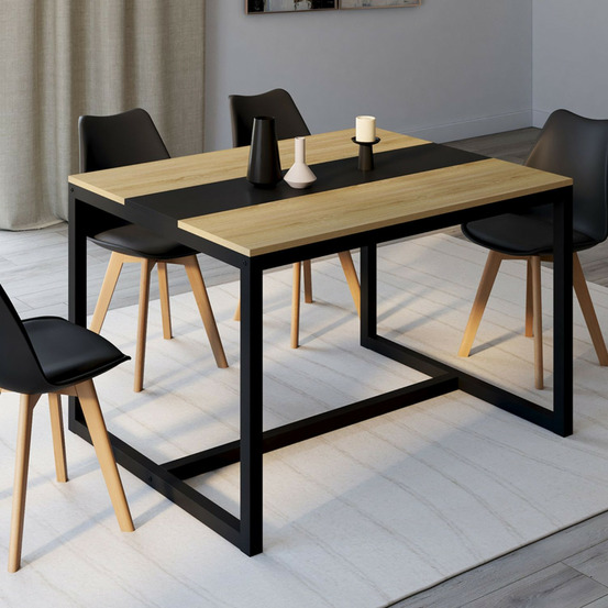 Table à manger rectangle dover 6 personnes bande centrale noire design industriel 120 cm