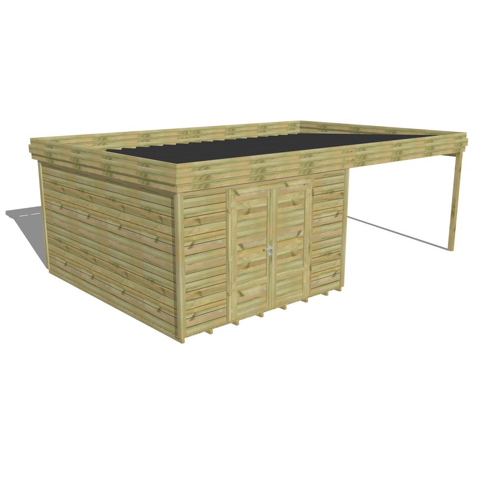Abri de jardin bois pin traité autoclave 27mm - 6,94x4,34m / 30m2 - bac acier - plancher bois