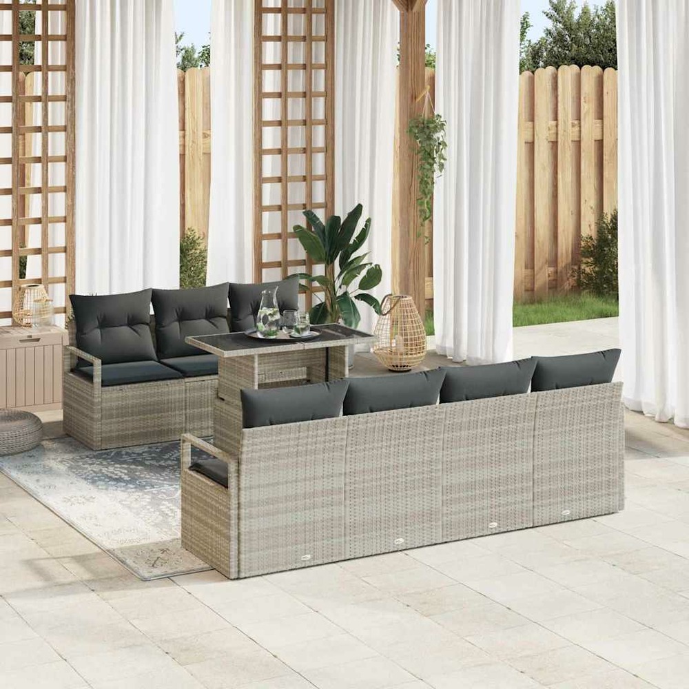 Ensemble de canapé de jardin 8 pcs gris clair poly rotin