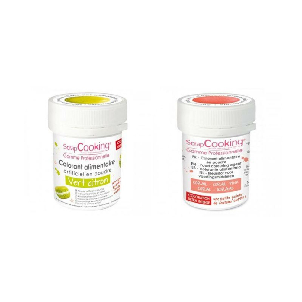 2 colorants alimentaires en poudre - vert citron-corail