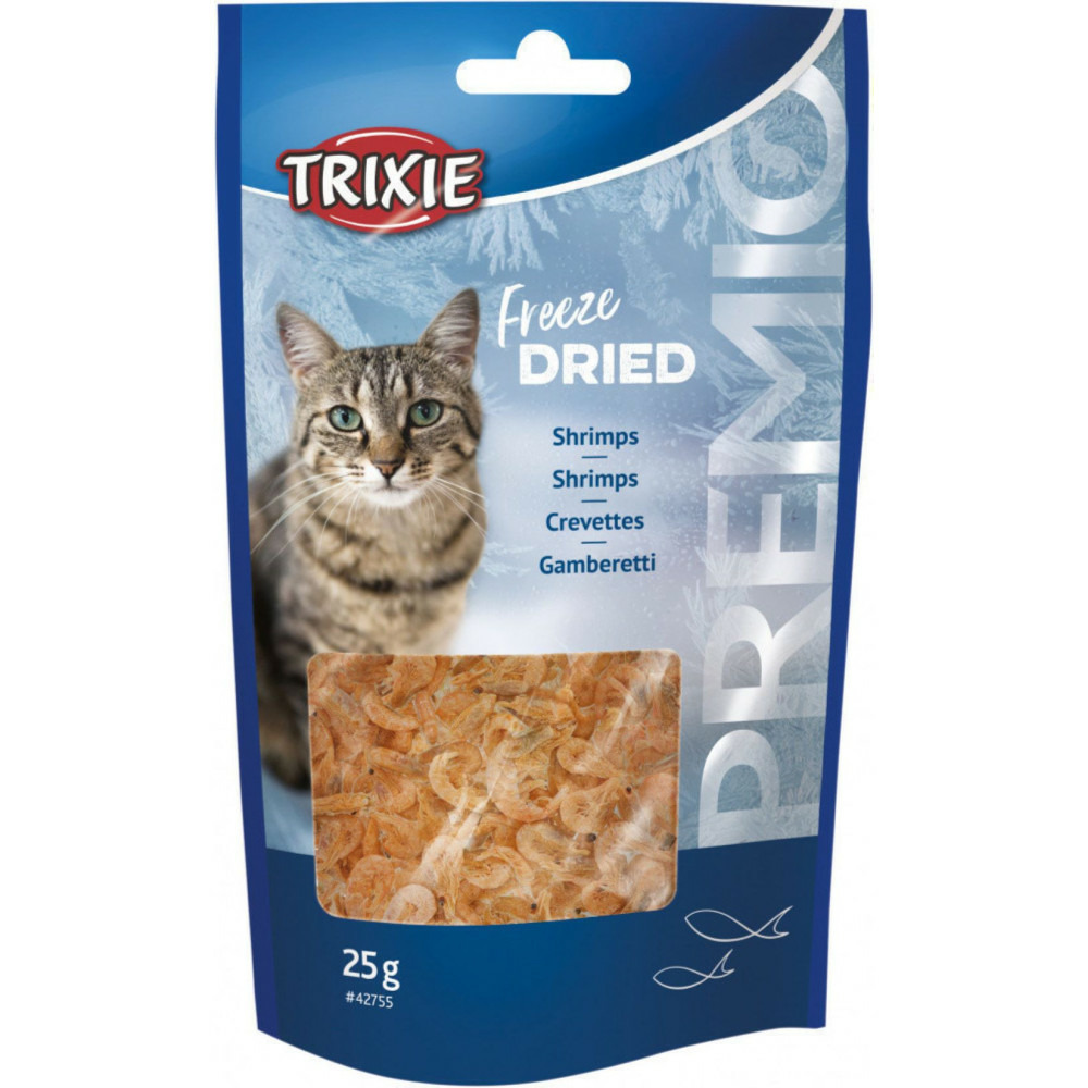 Friandise 100 % crevettes lyophilisées 25 g , pour chats.