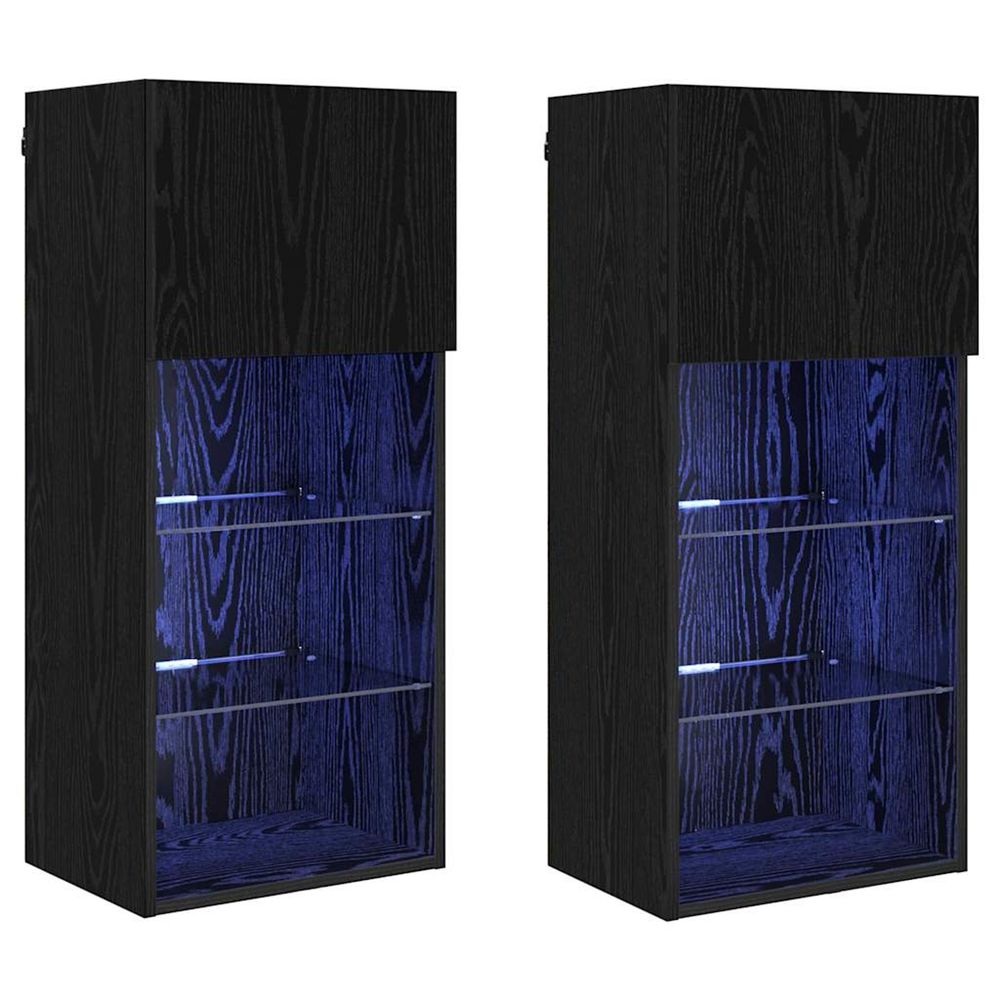 Meubles tv muraux 2 pc chêne noir bois d'ingénierie