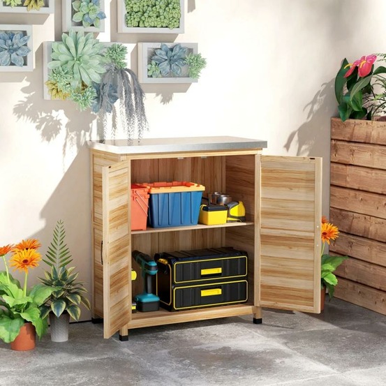 Armoire de jardin avec étagère interne et plan de travail, bois d’épicéa et acier galvanisé, 79×43×92 cm
