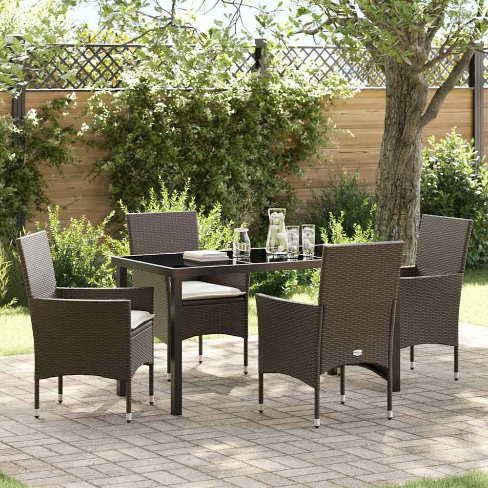 Ensemble de salle à manger pour jardin 5 pcs marron polyrotin