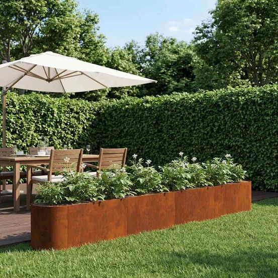 Grand carré potager surélevé acier patiné potager extérieur drainage naturel 360x40cm