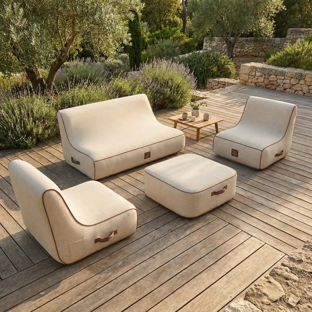 Salon de jardin gonflable collection aloha - blanc cassé