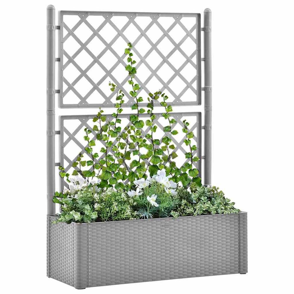 Grande jardinière treillis avec système d'arrosage et réserve d'eau gris 100cm