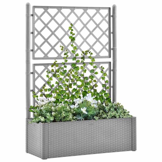 Grande jardinière treillis avec système d'arrosage et réserve d'eau gris 100cm